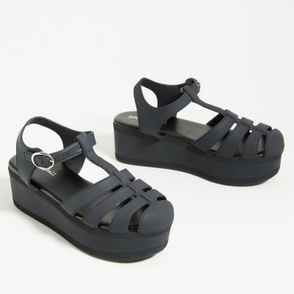 Jeffrey Campbell Candied Jelly Matte Black Platform Fisherman Sandals - …